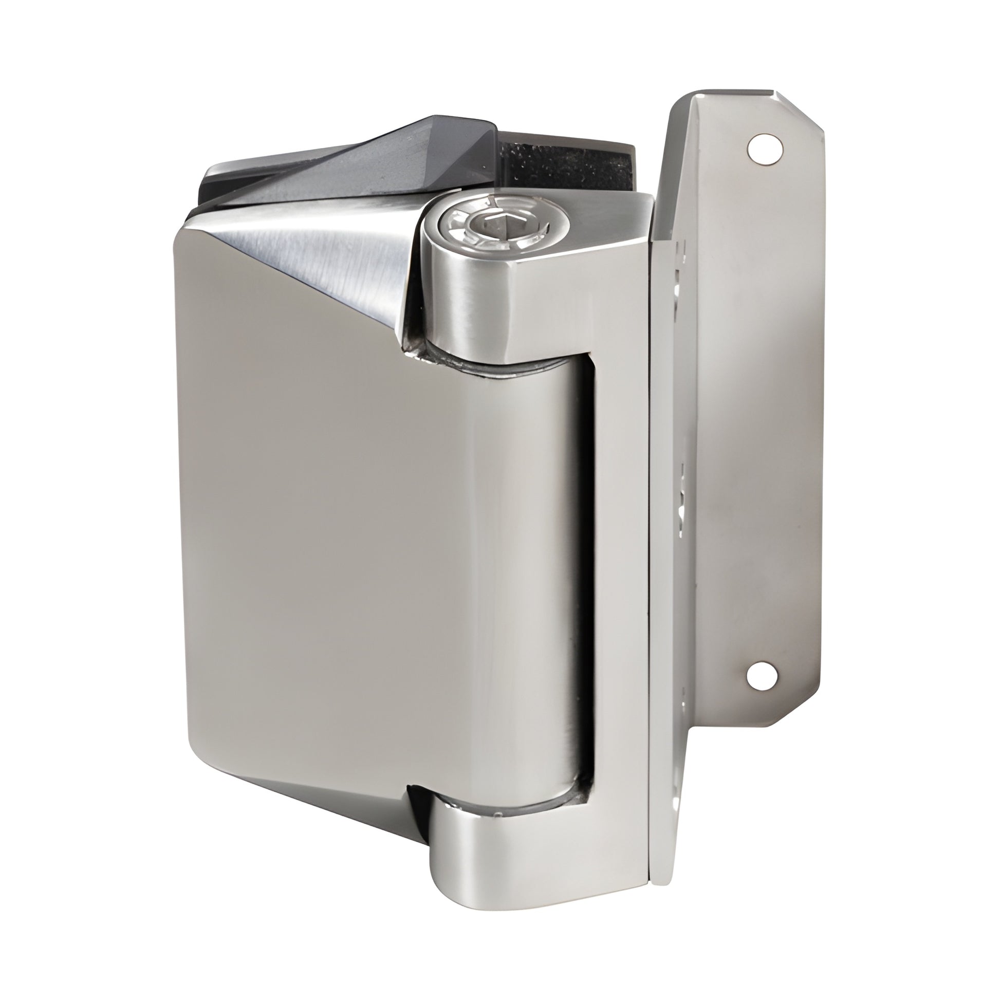 Polished brushed stainless steel soft-close hinge for frameless glass gates (3/8-1/2" glazing) - SKU P0L544125BS