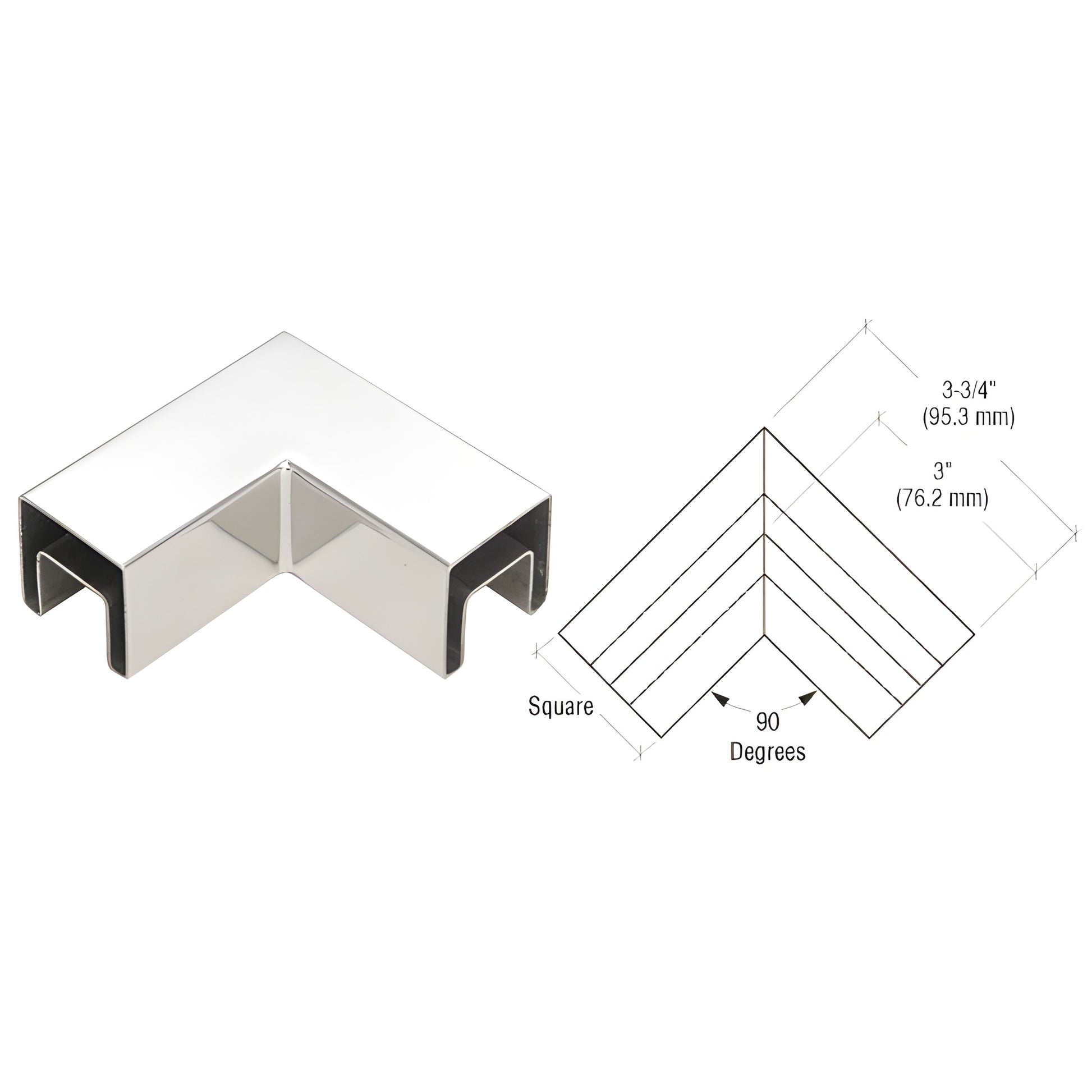 SRF15HPS 90 polished 316 stainless steel slip-fit cap rail horizontal corner, welded and ready-to-install.