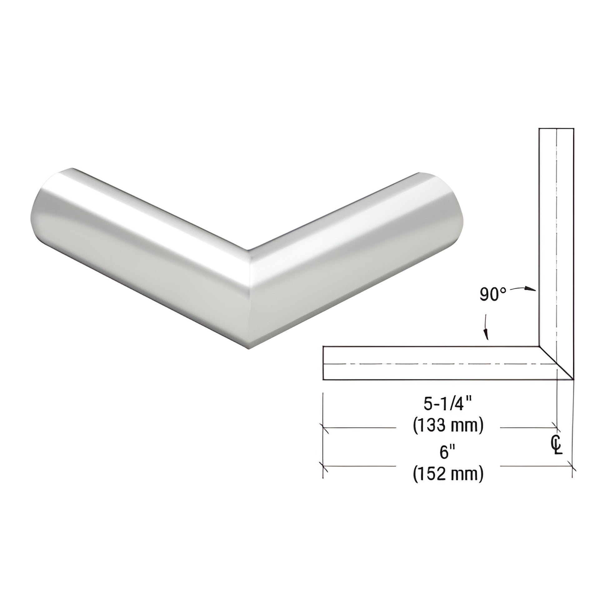 PR12HPS polished stainless steel 90 handrail corner, 6 in return, ready-to-install