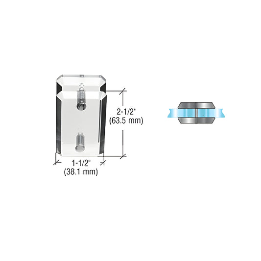 Clear acrylic mall glass clamp AMC180, 2-1/2 x 1-1/2 in, fits 3/8-1/2 in tempered glass, chrome caps