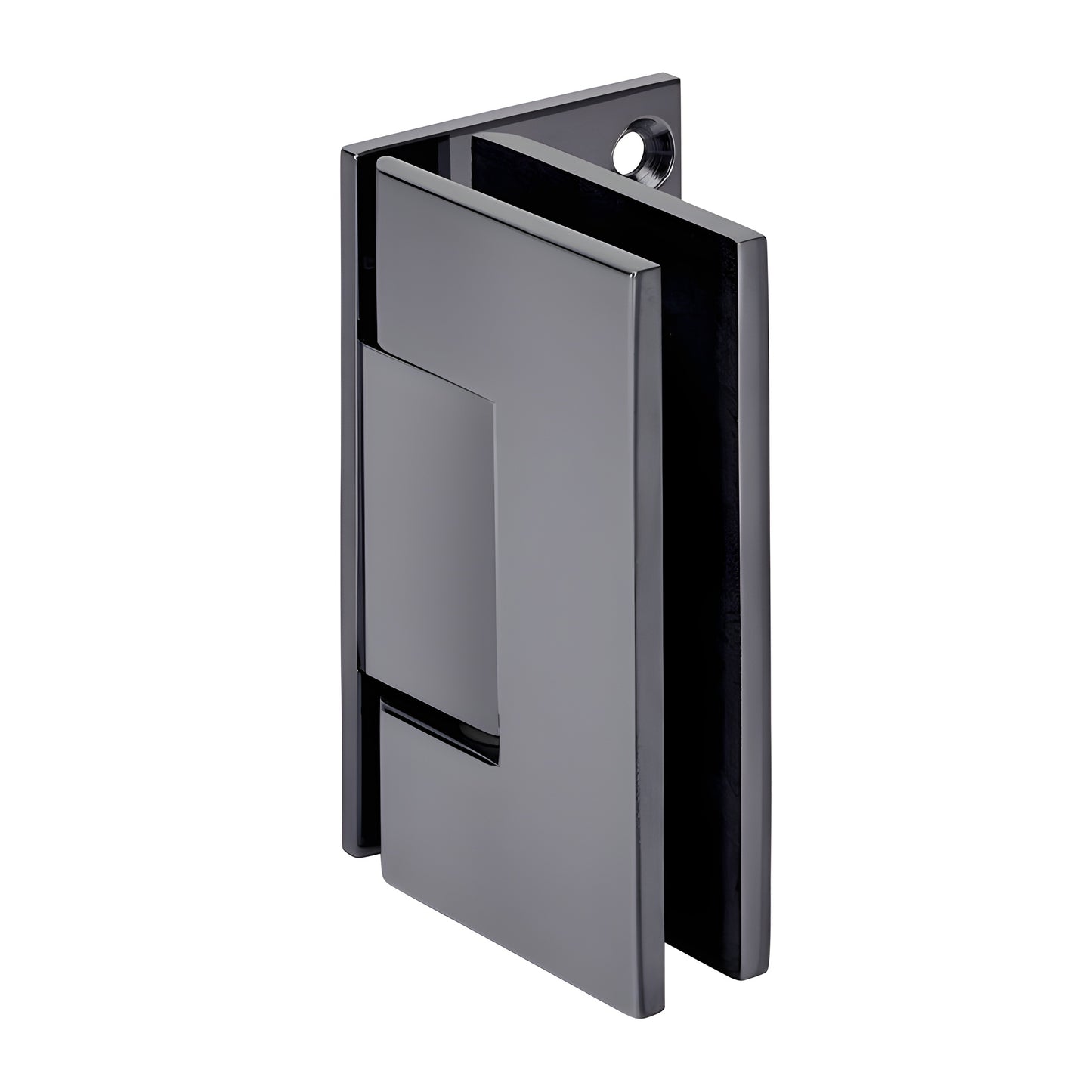 Gun metal Vienna brass shower door hinge (wall-mount offset) for 3/8-1/2" glass, squared design, SKU V1E044GM