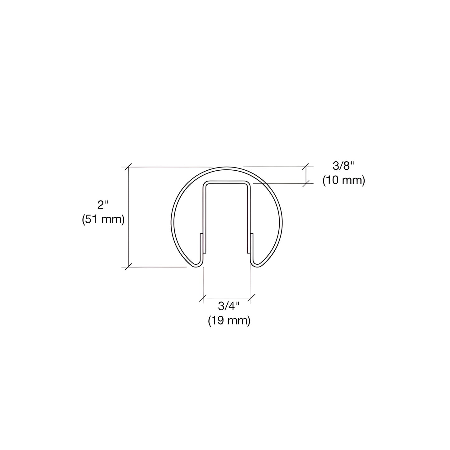 GR20PB polished brass 2 in cap rail (120 in) U-channel for 1/2-5/8 in glass