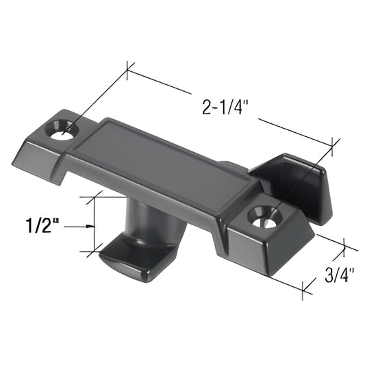 Black CRL Acorn-style window sash lock (SKU F2771), 2-1/4" hole centers, 1/2" tongue drop, 3/4" width.