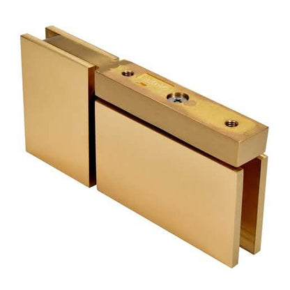 Satin Brass Cardiff Pivot with U-Clamp Hinge for sleek door installation.