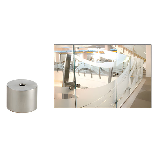 2" brushed stainless steel standoff base (SKU S0B2112BS) for glass/marble mounting, 3/8-16 threaded.