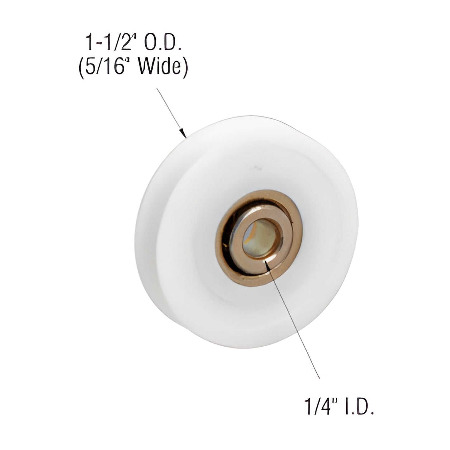 CRL D1506 white center-grooved nylon roller with metal ball bearing, 1-1/2" OD, 1/4" bore (5/16" groove)