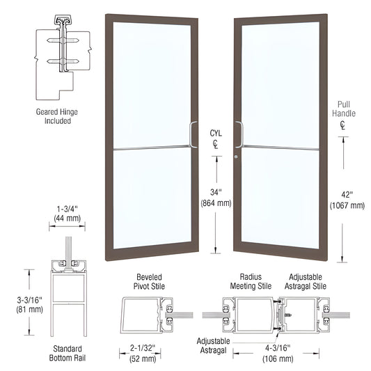 SR22822 narrow-stile commercial entrance double door, black bronze anodized frame, 1/4" tempered glass, pull handles and pivo