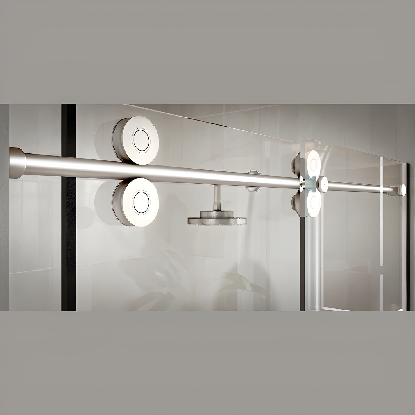 CRE78PS Crescent Series 78 in polished stainless top-rolling sliding shower door, one sliding door and one fixed panel