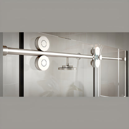CRE78PS Crescent Series 78 in polished stainless top-rolling sliding shower door, one sliding door and one fixed panel