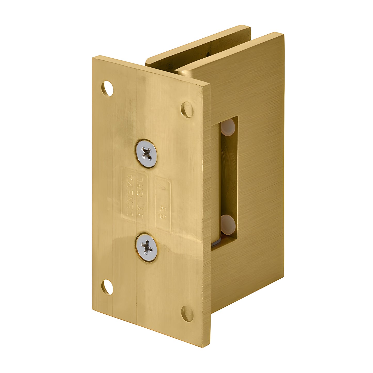 GEN037SB satin brass Geneva shower hinge, full back plate, fits 8-12 mm tempered glass