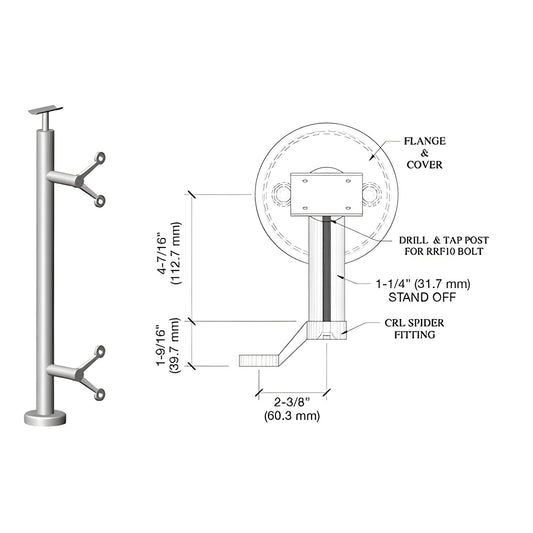 P636EBS brushed stainless spider post railing kit with base plate and factory-mounted glass spider fittings.