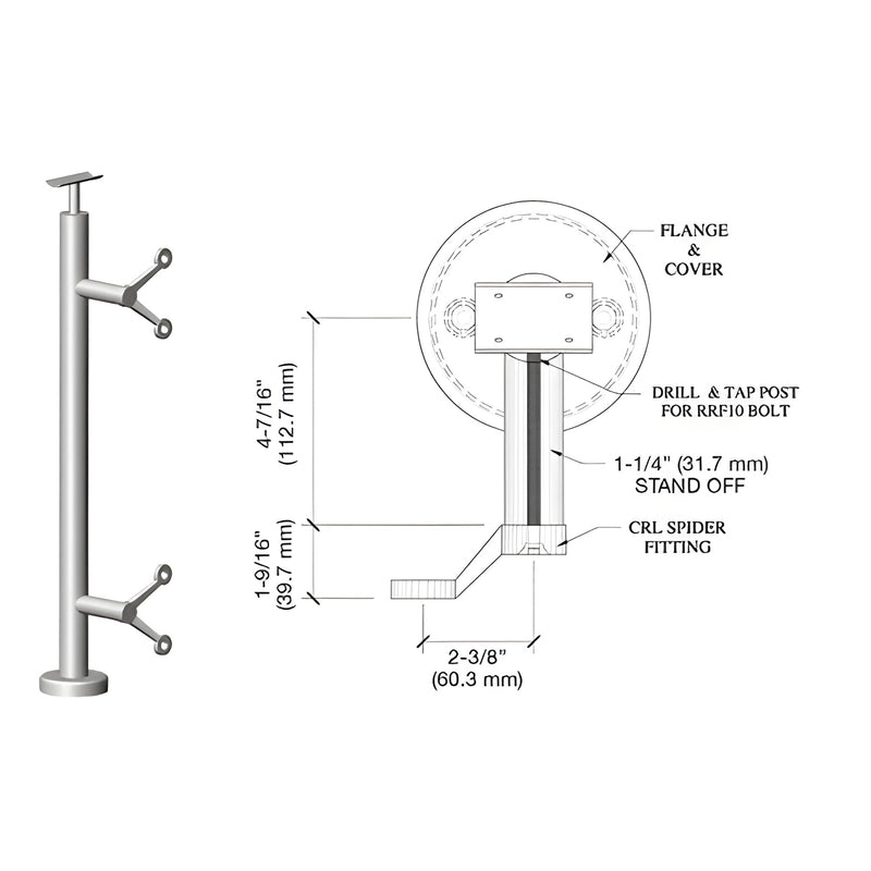 CRL P6 stainless steel spider post railing kit with base plate and two spider fittings, brushed finish - SKU P642EBS