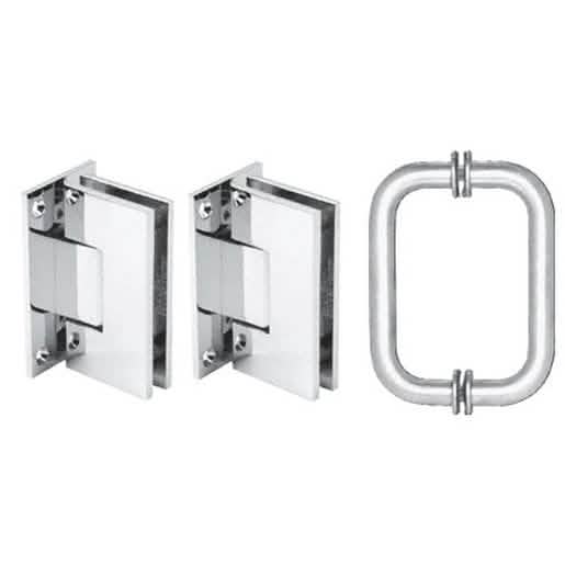 CRL Polished Chrome Vienna Shower Pull and Hinge Set - Sleek, Modern Bathroom Hardware.