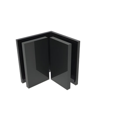 BEL090MBL matte black Bellagio 90deg glass-to-glass brass shower bracket, square corner with snap-on cover