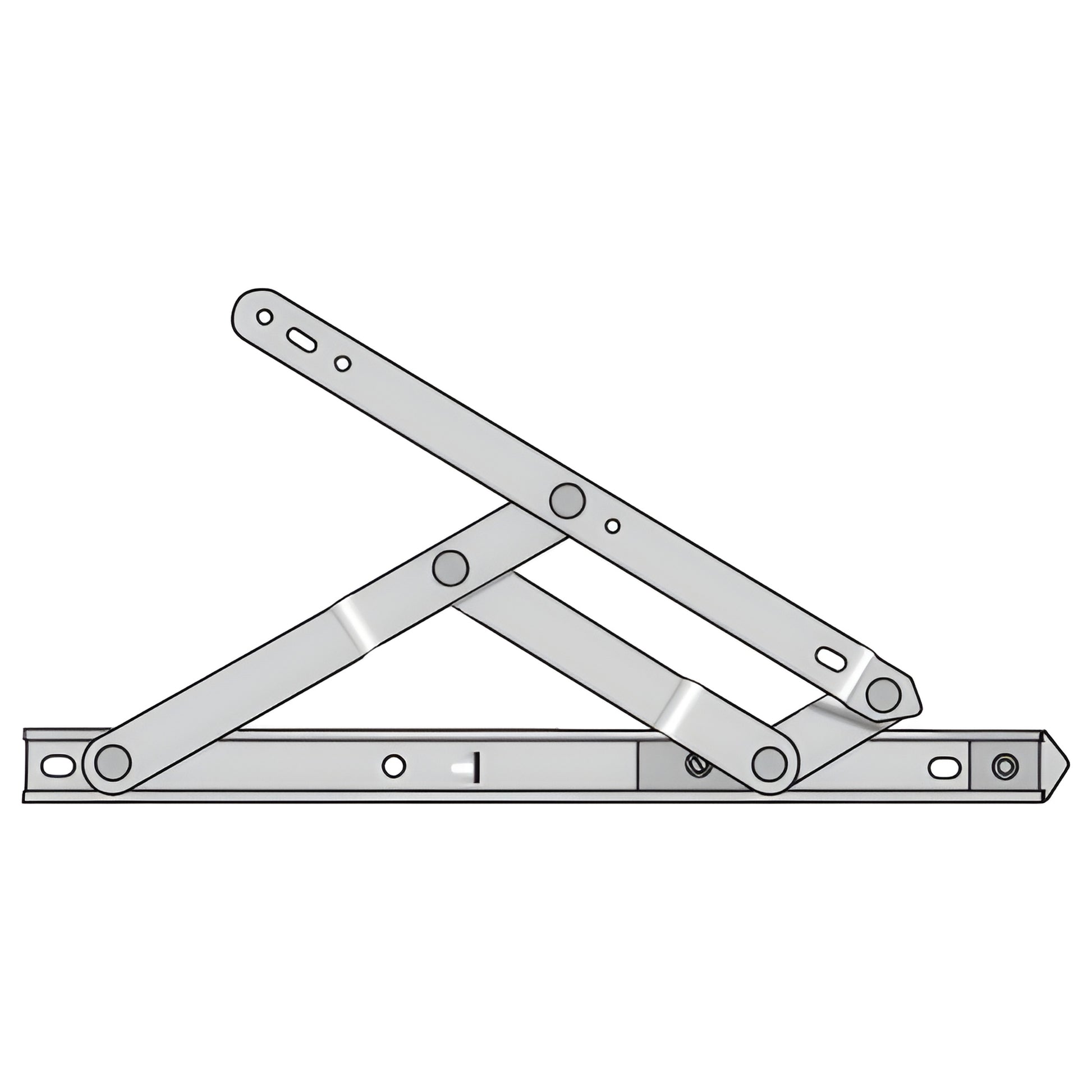 Stainless steel 4-bar casement hinge (WH65842), mill finish, heavy-duty, 90 opening
