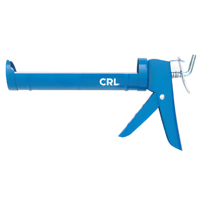 Blue CRL ER3 smooth-rod caulking gun with thumb pressure-release trigger, for low-viscosity sealants.