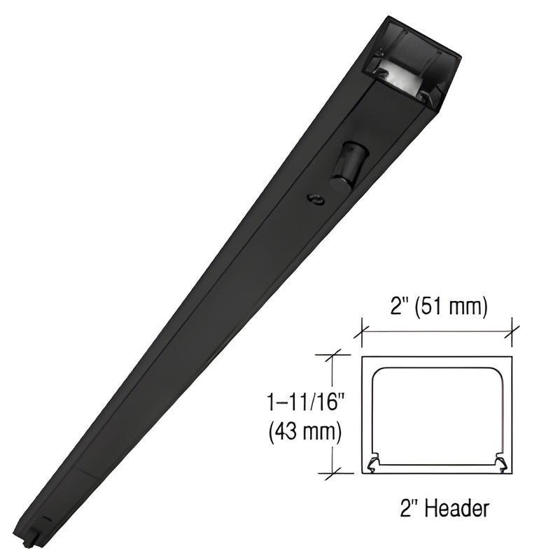 NH272MBL matte-black narrow door header with CRL860 walking-beam pivot and snap-in cover, 2" x 1-5/8" profile