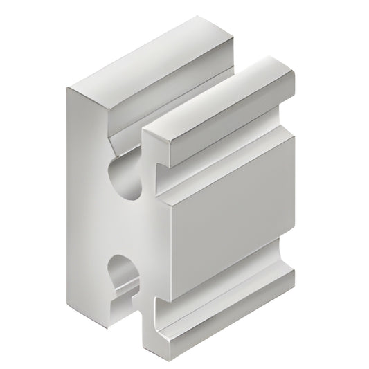AP004 mill finish aluminum glazing block for 1 5/16 in (33 mm) glass, includes screw holes.
