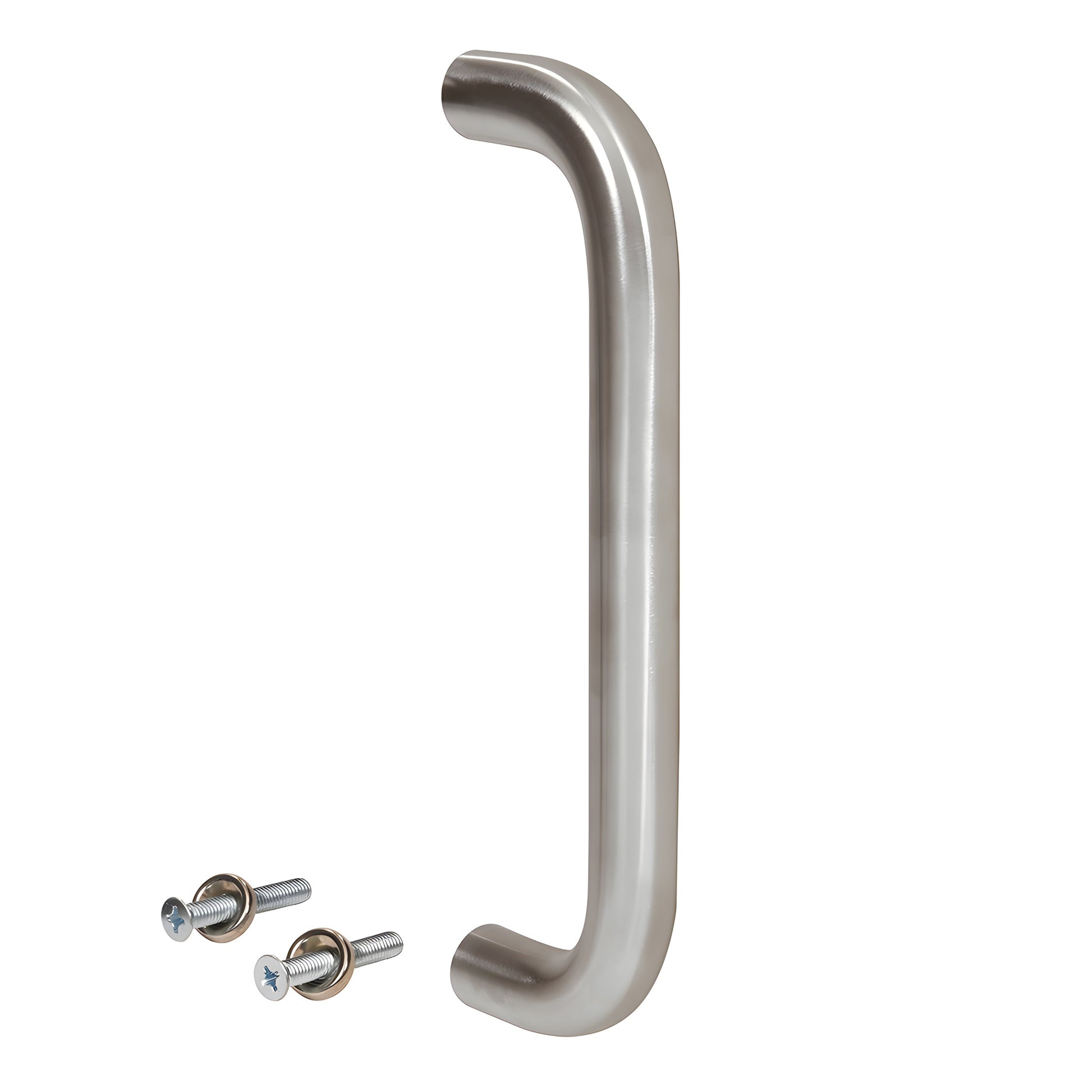 Brushed stainless steel 1" diameter single-sided pull handle, 10" c-c, includes thru-bolts (SKU M1651032D)