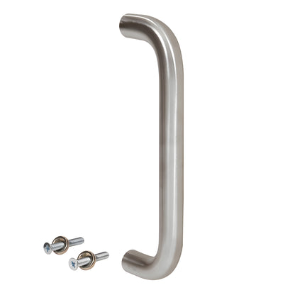 Brushed stainless steel 1" diameter single-sided pull handle, 10" c-c, includes thru-bolts (SKU M1651032D)