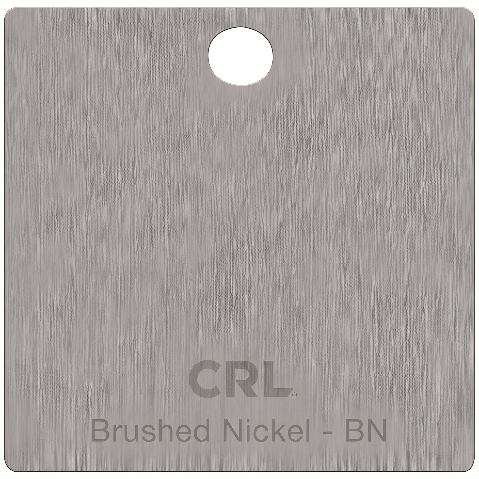 CH2PBN brushed nickel finish sample chip - rectangular metal sample with hang hole and CRL logo