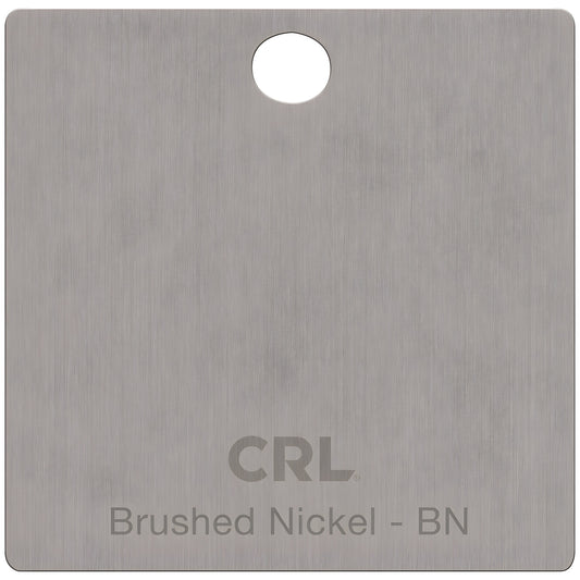 CH2PBN brushed nickel finish sample chip - rectangular metal sample with hang hole and CRL logo