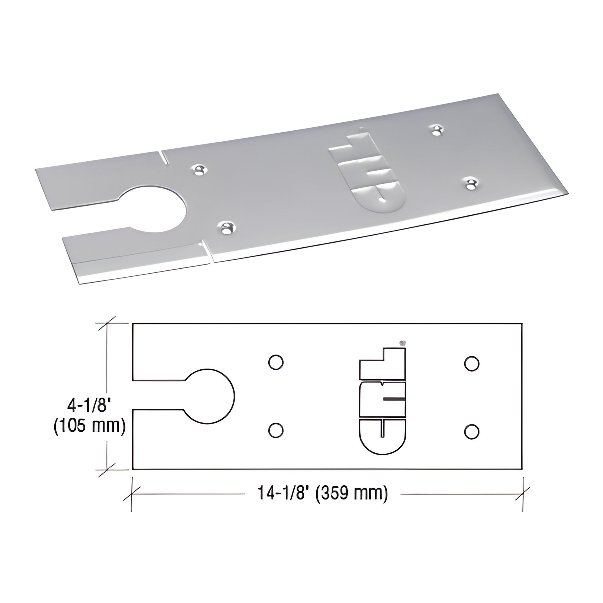 CRL85CPPS polished stainless steel floor closer cover plate, 14-1/8 in 4-1/8 in, slot and screw holes