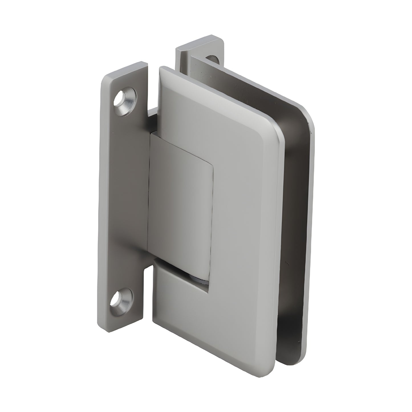 Pinnacle satin-nickel shower door hinge SKU P1N037SN - solid brass, wall-mount "H" back plate for 8-12mm tempered glass.