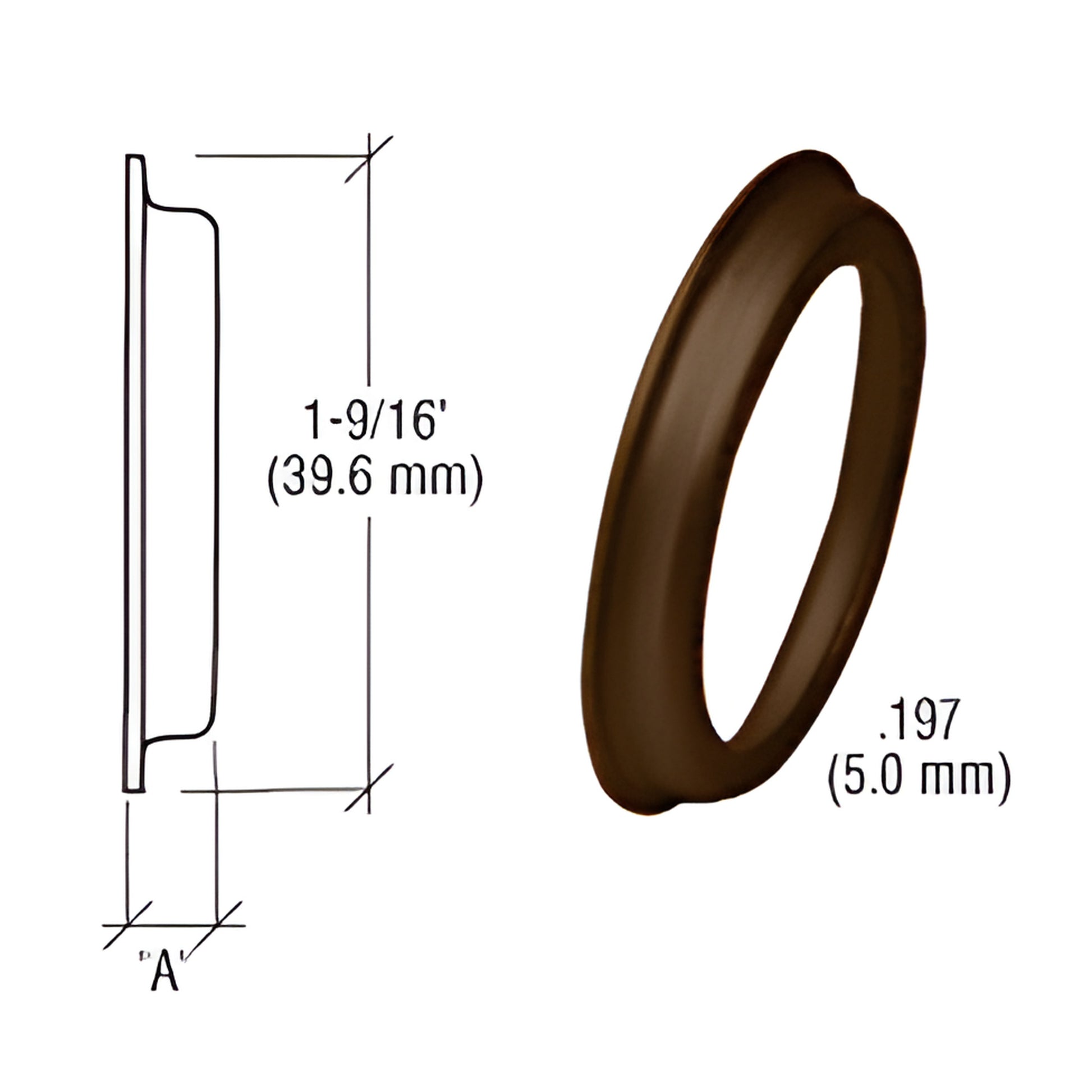 DL2175DUB dark bronze flared cylinder ring, 1-9/16" (40 mm) dia, .197" (5 mm) thick for mortise key cylinders.