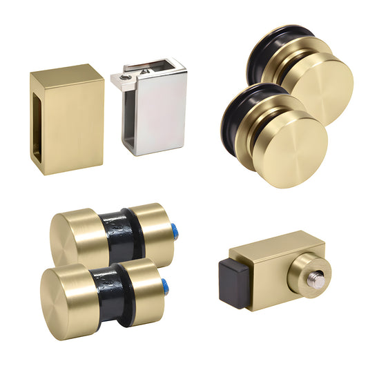 Cavoli CAVHDWKBBRZ brushed bronze replacement kit for 180 sliding shower door - rollers, fittings, bracket, stopper
