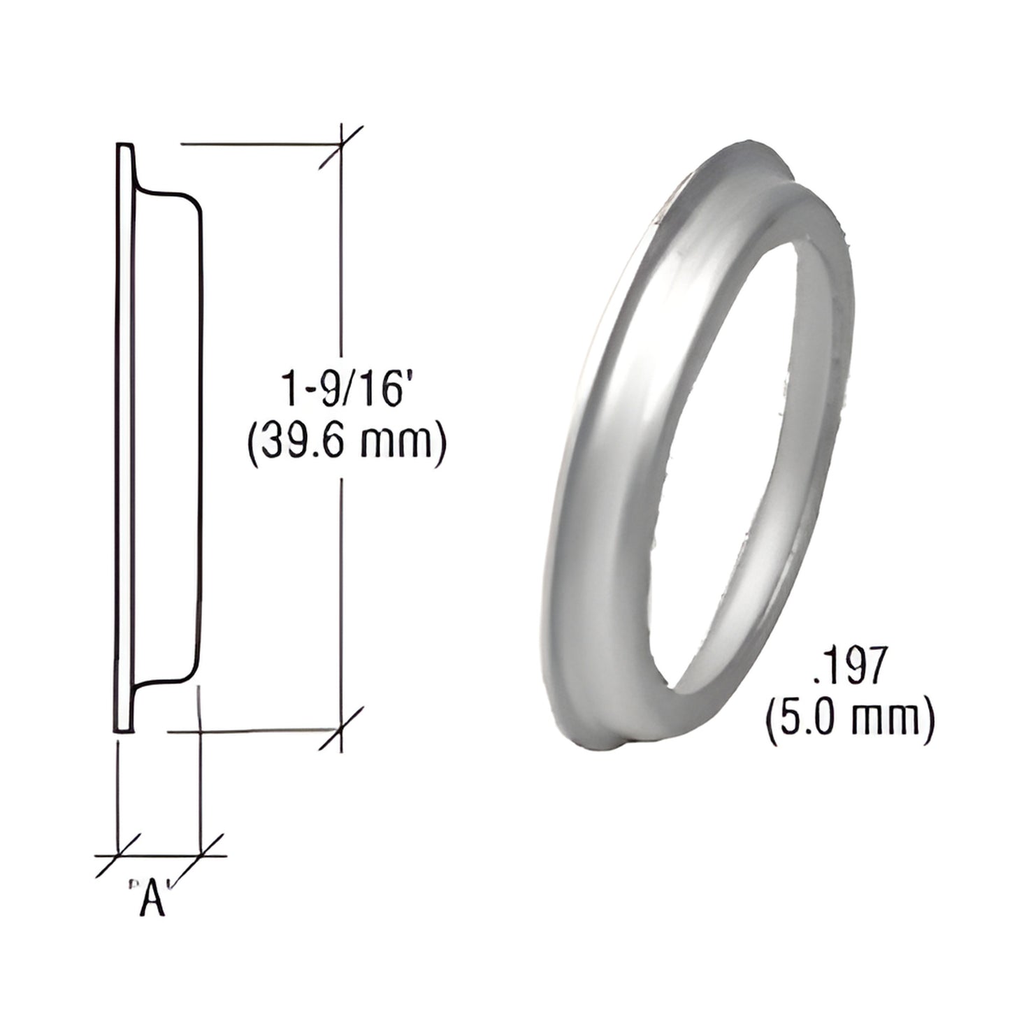 Aluminum flared cylinder ring, 1 9/16in (40mm) diameter, .197in (5mm) thick - CRL DL2175AB.