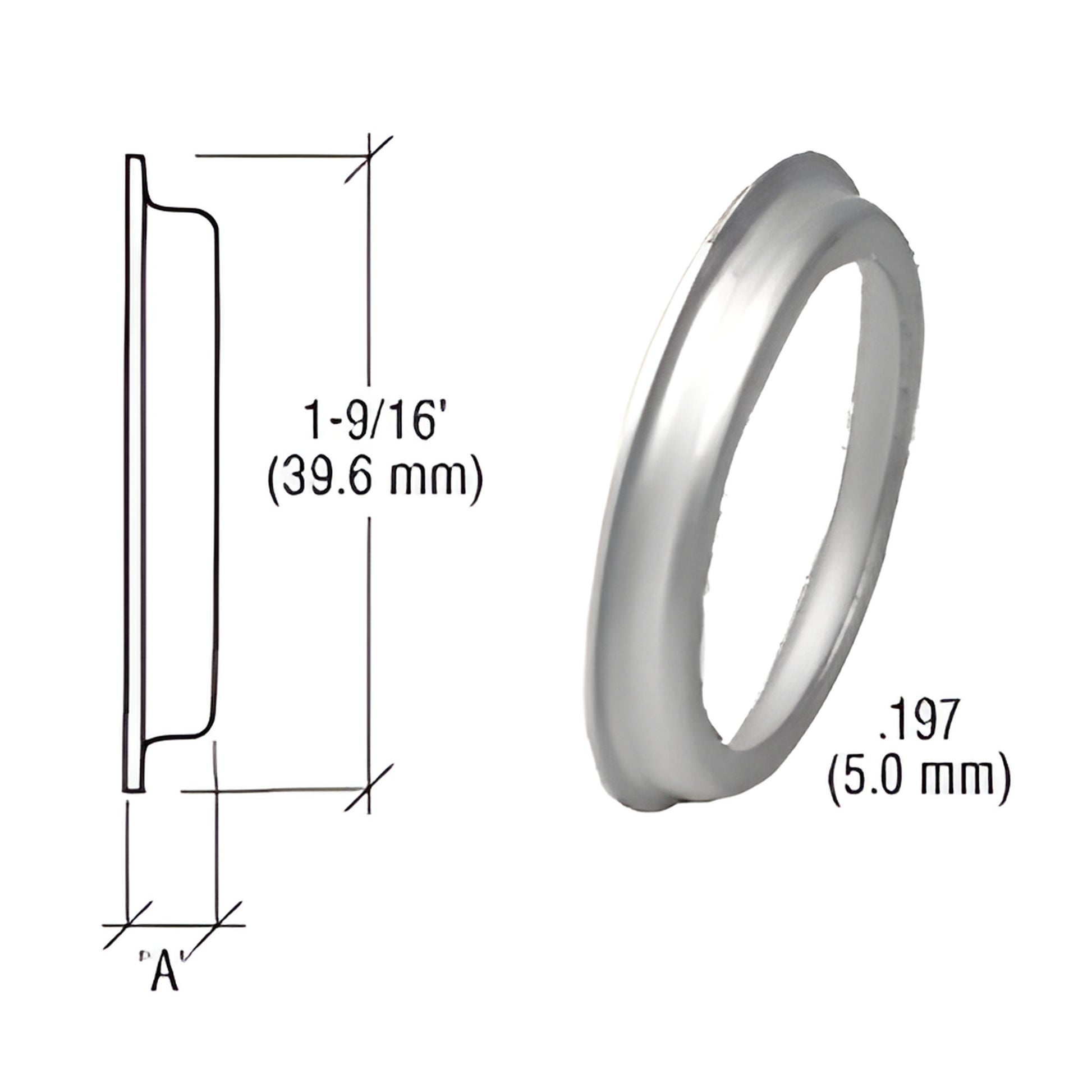 Aluminum flared cylinder ring, 1 9/16in (40mm) diameter, .197in (5mm) thick - CRL DL2175AB.