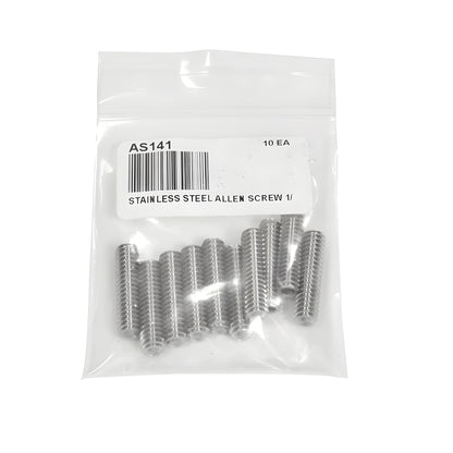 Stainless steel headless Allen set screw AS141, 1/4-20 thread, 1 in (25.4 mm) length