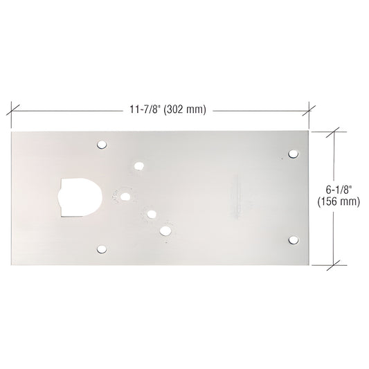 Rixson satin chrome floor closer cover plate, left-hand, 11-7/8" x 6-1/8", SKU 284720LHSC