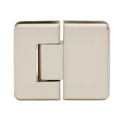 Satin Nickel Pinnacle 180 Glass-to-Glass Hinge for seamless 180-degree shower doors.