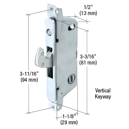 CRL E2009 adjustable hook mortise lock, 1/2" steel housing, vertical keyway, 3-11/16" screw centers for Adams Rite doors