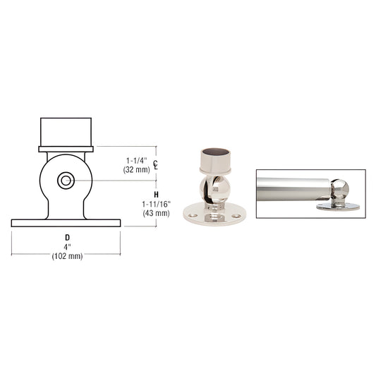 HR20PFPS 316 stainless 360 adjustable corner fitting for 50.8mm (2") handrail tubing, polished finish, 4" base