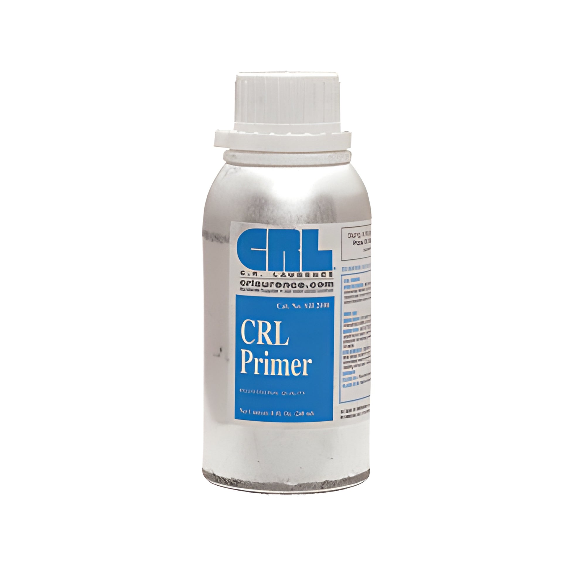 Silver 8 oz CRL S1L2100 silicone primer can with blue "CRL Primer" label - clear finish for metal, glass, masonry, plastics.