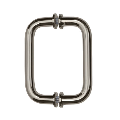 BM6X6PN polished nickel back-to-back tubular glass door pull, 3/4" brass, 6" center-to-center with metal washers