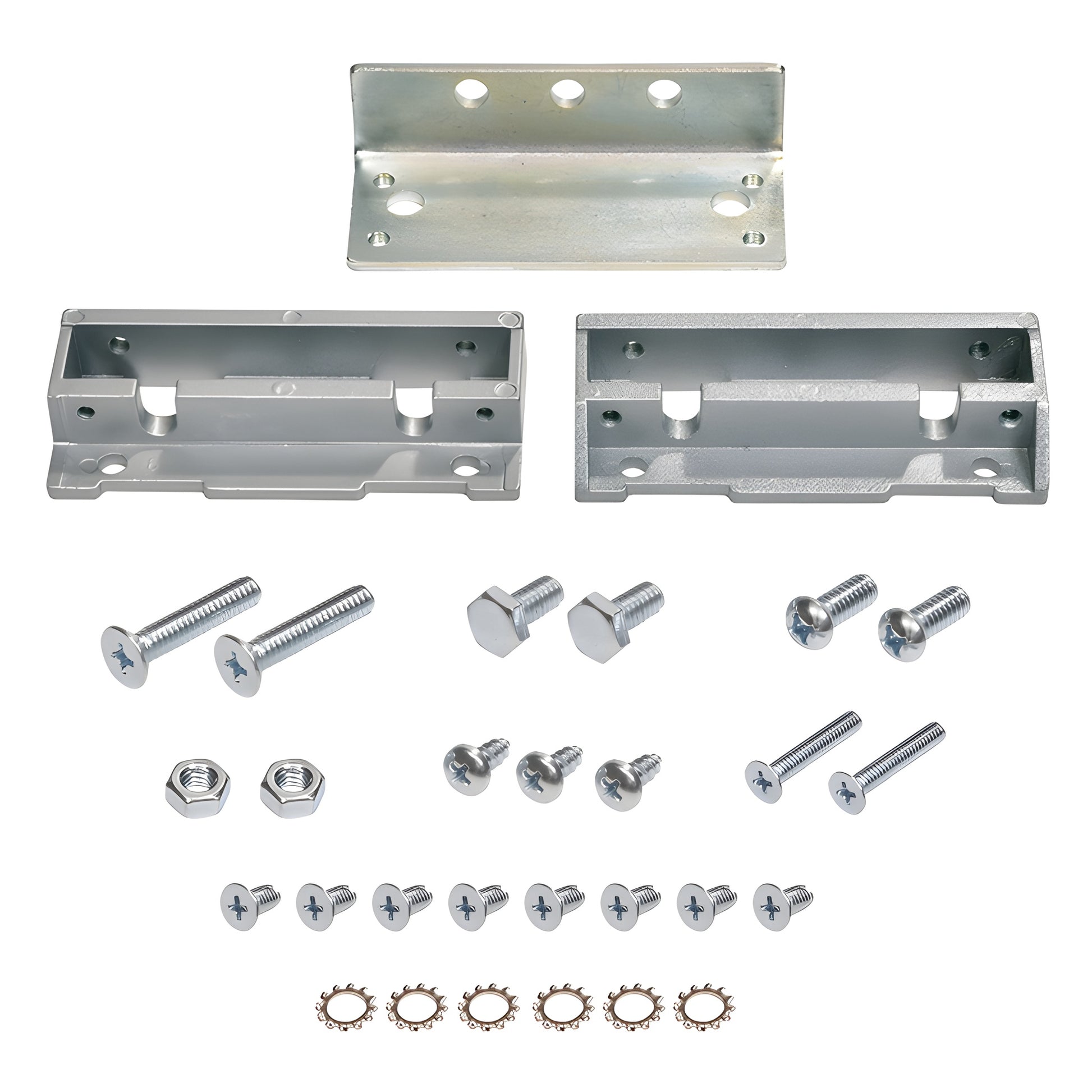 CRL8010FU overhead concealed closer mounting clip set - three metal mounting clips with assorted screws, nuts and washers.