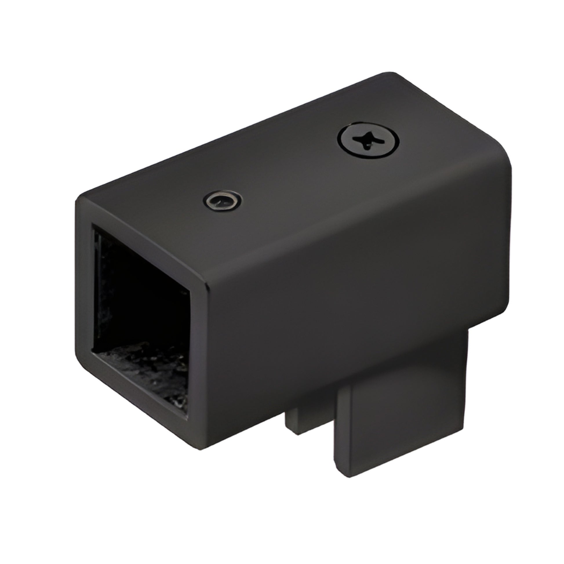 Matte black brass square U-bracket support for 3/8-1/2" glass, swiveling no-drill square bar fitting (SKU: SQ42MBL)