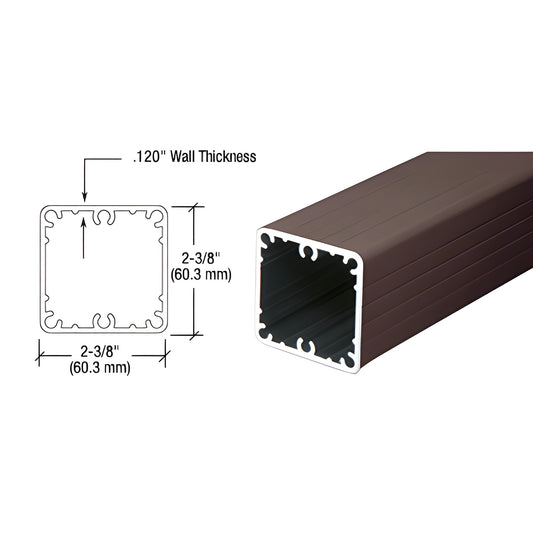 Matte bronze 2-3/8" square aluminum fascia post, 53" long, hollow profile with mounting slots - SKU 1FP42BRZ