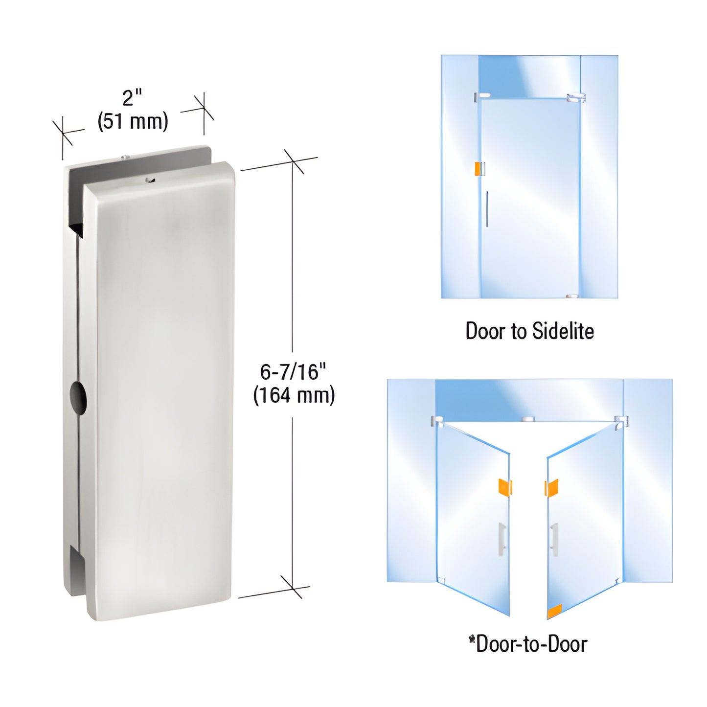 AMR206BS brushed stainless steel sidelite mount keeper, 6-7/16 x 2 in, fits 3/8 or 1/2 in tempered glass