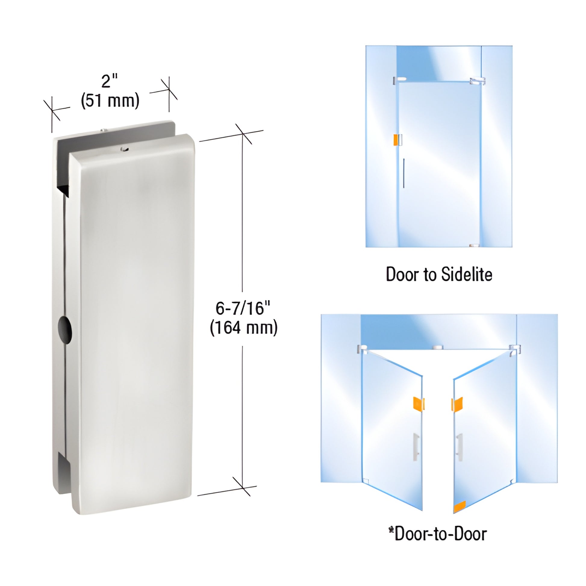 AMR206BS brushed stainless steel sidelite mount keeper, 6-7/16 x 2 in, fits 3/8 or 1/2 in tempered glass