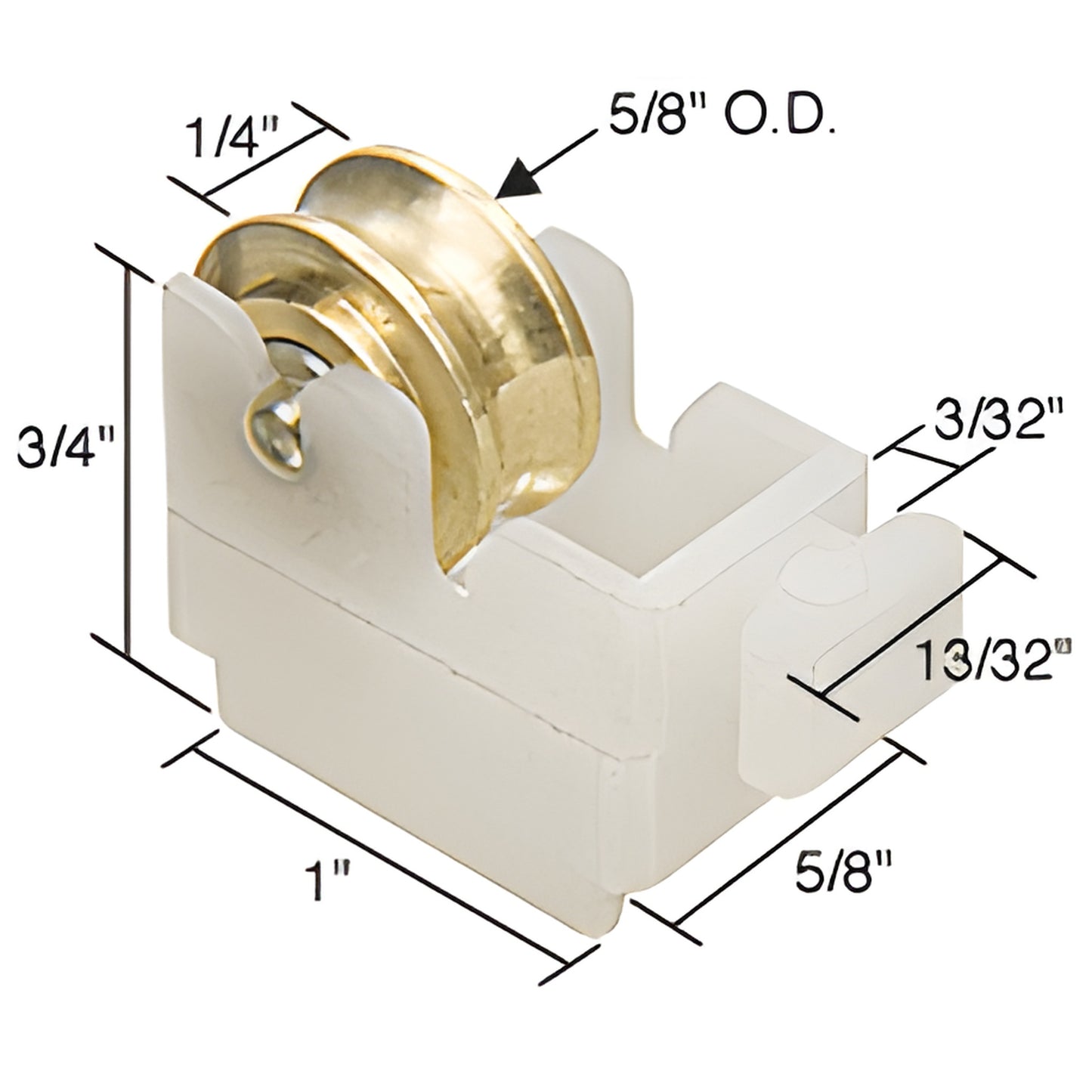G3048 snap-in window roller assembly, white nylon housing with center-grooved 5/8 steel roller.