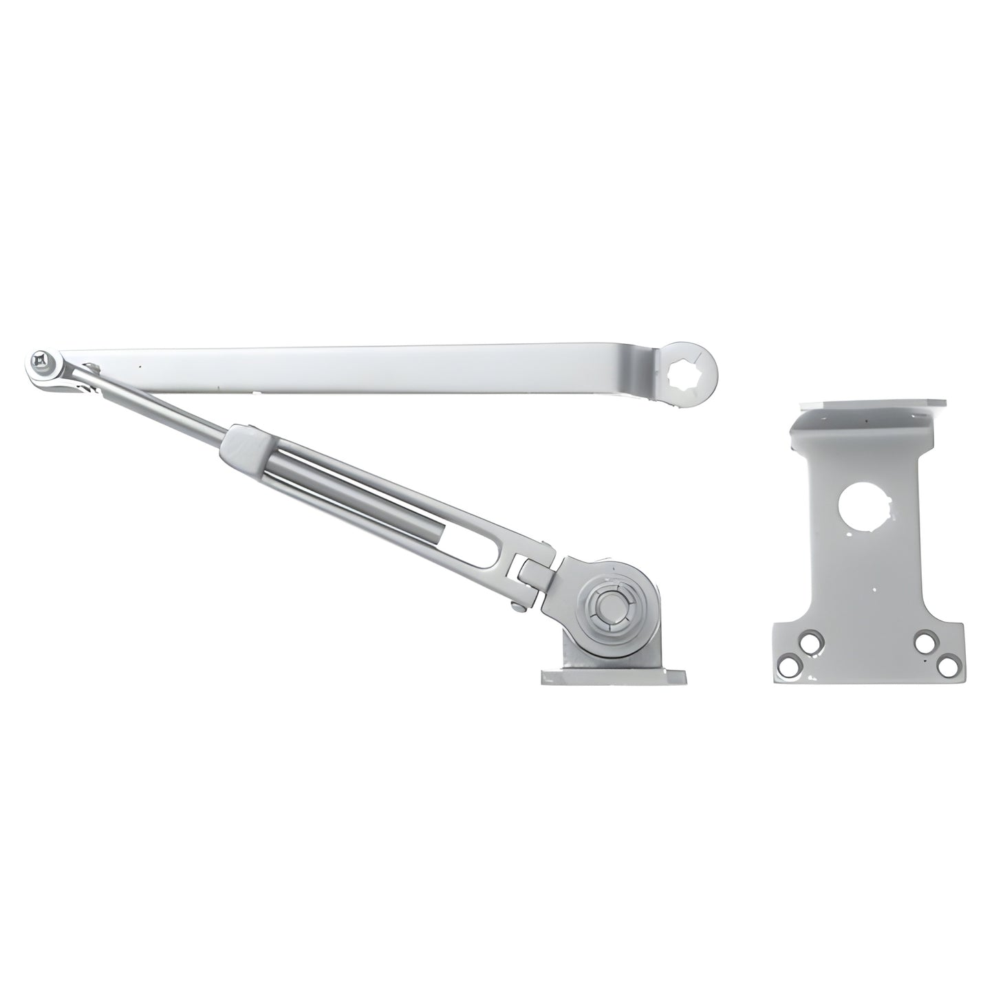 Aluminum hold-open door closer arm with mounting bracket - replacement part SKU DCH0AA