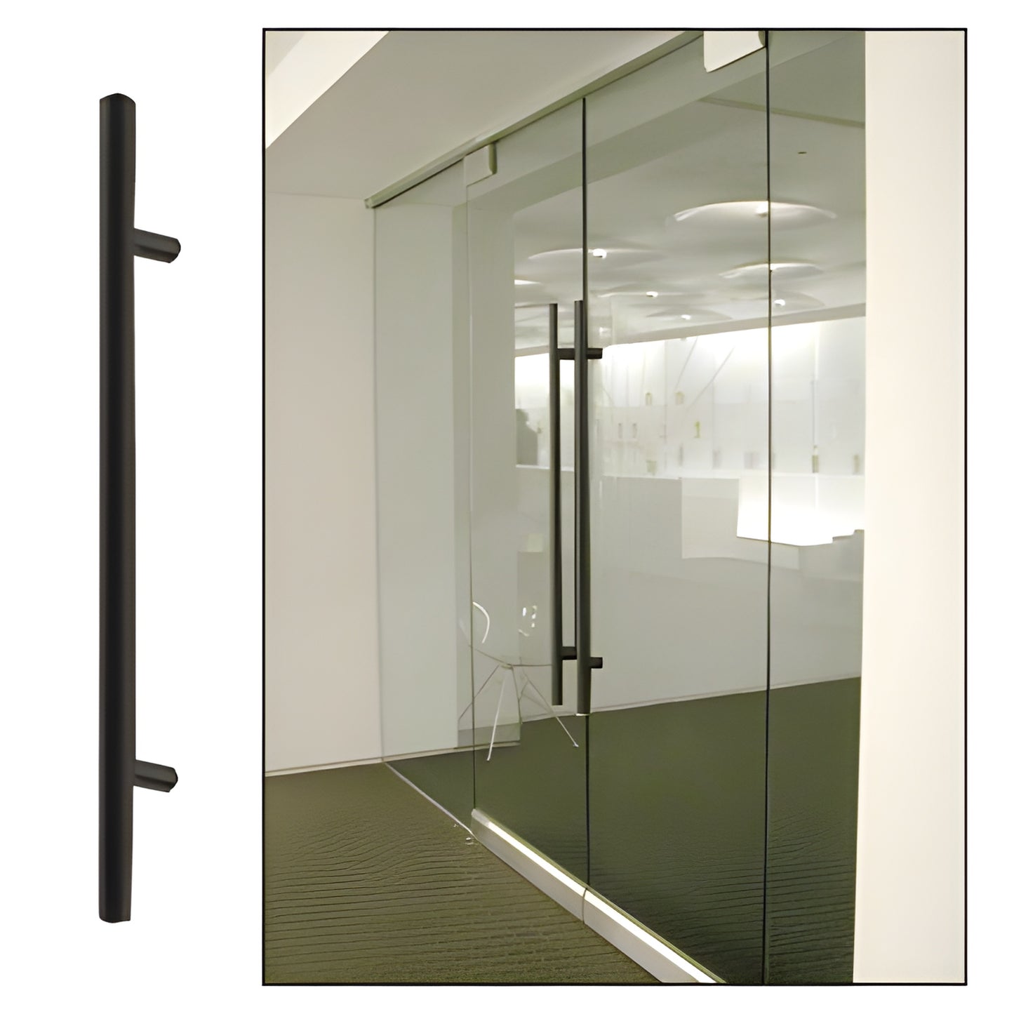 Matte black 24 in straight ladder pull, 1-1/4 in stainless tube for 3/8-3/4 in tempered glass doors