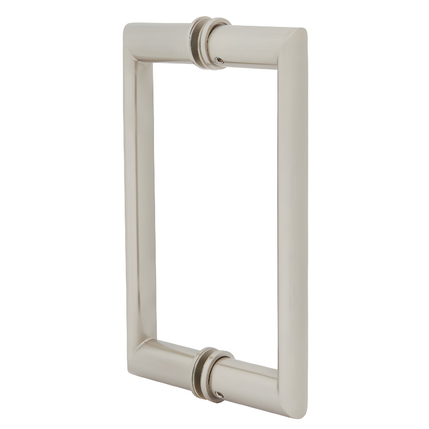 Brushed-nickel OR Series back-to-back rectangular shower pull handle, tubular beveled 3/4 in, SKU 0R8X8BN