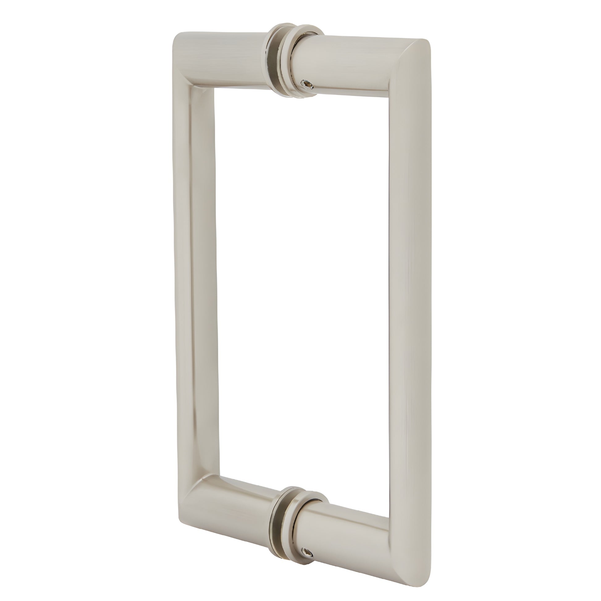 Brushed-nickel OR Series back-to-back rectangular shower pull handle, tubular beveled 3/4 in, SKU 0R8X8BN