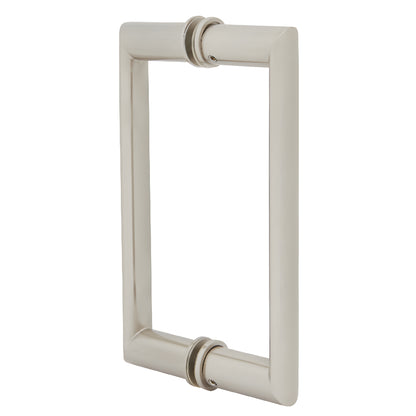 Brushed-nickel OR Series back-to-back rectangular shower pull handle, tubular beveled 3/4 in, SKU 0R8X8BN